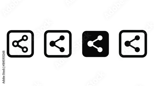 Four black and white share icons in squares on a plain white background.