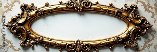 Aged brass oval frame, ornate detail, isolated , macro, worn, metal