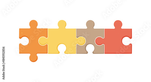Four colorful puzzle pieces fitting together in a row on a white background