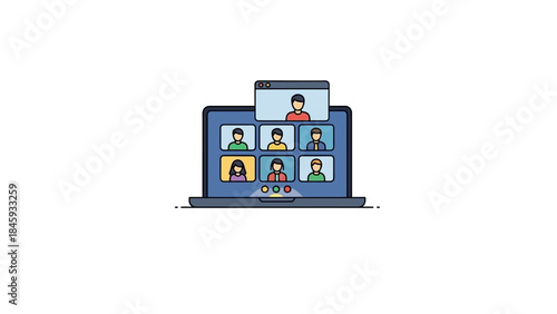 Laptop Screen Displaying Video Conference With Multiple Participants.