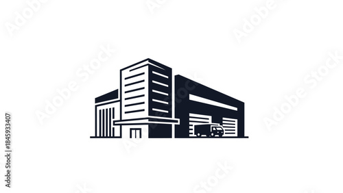 Modern Industrial Warehouse Building with Truck.