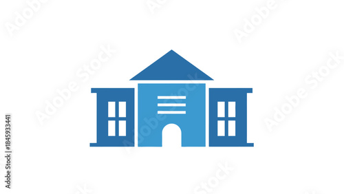 Simple Blue Building Icon Representing Education or Government.