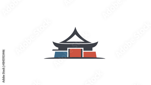 Traditional Korean Palace Architecture Building Icon.