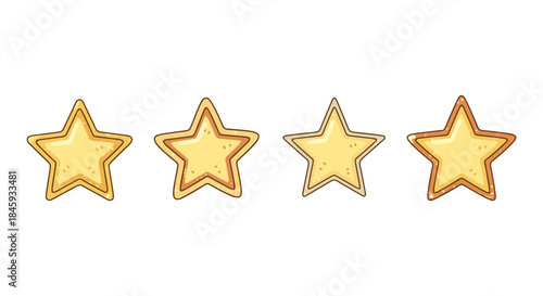 Four golden stars with a hand-drawn cartoonish style on a white background