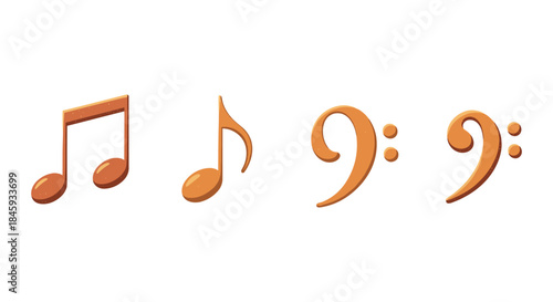 Set of musical notes and bass clef symbols in warm orange tones