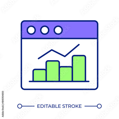 Web analytics line color icon. Website statistics, data collecting. Chart trend, statistical diagram. Business insight. Isolated vector illustration. Flat colorful symbol design. Editable stroke