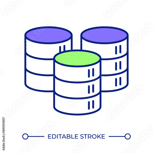 Database infrastructure line color icon. Data storage, technology information. Storage devices, data organization. Isolated vector illustration. Flat colorful symbol design. Editable stroke