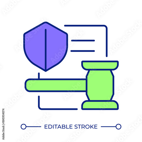 Legal protection line color icon. Law enforcement, regulatory compliance. Legal decision, intellectual property. Isolated vector illustration. Flat colorful symbol design. Editable stroke