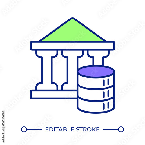 Data management line color icon. Government building, privacy standards. Regulatory compliance, data control. Isolated vector illustration. Flat colorful symbol design. Editable stroke