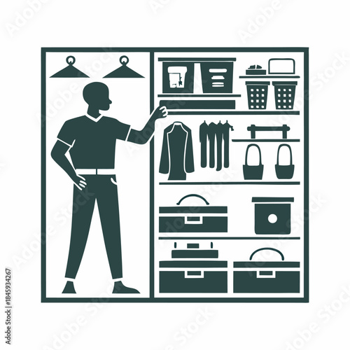 A person organizing a closet image. Simple flat illustration on a white background. Vector graphic.