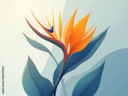 Vibrant flower with orange petals and blue butterfly
