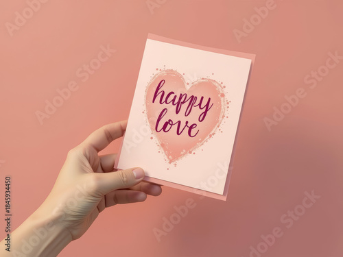 Happy love card with heart design in hand