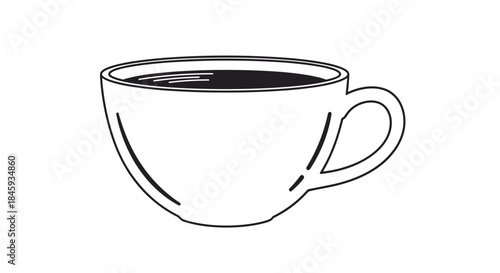 A bold, simple icon of a teacup or coffee mug in black and white, perfect for minimalist logos or graphic designs.