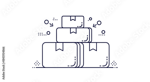 A minimalist line art icon of stacked cardboard boxes, representing shipping, wholesale, or inventory in a modern design.