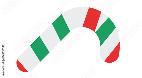 Christmas candy cane with red, white, and green stripes, representing the colors of the Italian flag for a festive and cultural holiday concept.