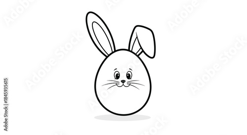 Cute and simple black and white outline of an Easter egg with bunny ears and a rabbit face, perfect for a children's coloring page or holiday card.