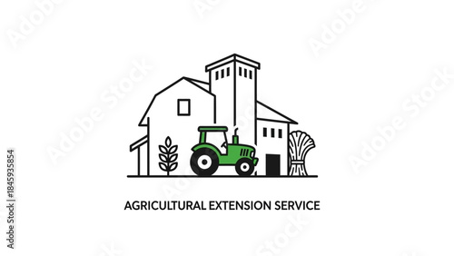 Green Tractor and Farm Buildings Agricultural Extension Service.