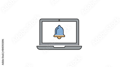 Laptop screen displays a notification bell icon symbolizing alerts and messages.