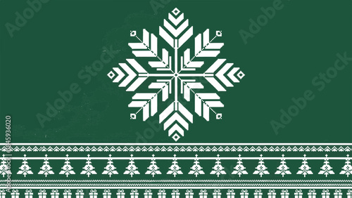 Winter Holiday Graphic Pattern Background with Stylized Snowflake and Decorative Border Designs