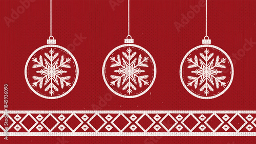 Festive winter holiday illustration featuring decorative Christmas ornaments and cozy knitted patterns, perfect for seasonal backgrounds.
