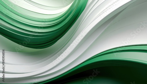 Abstract flowing green and white waves with subtle textures and smooth gradients creating a modern organic design background