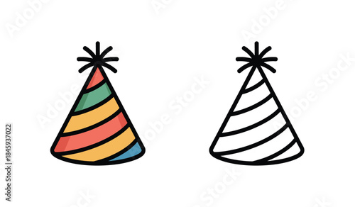 Colorful party hats with starburst on transparent background