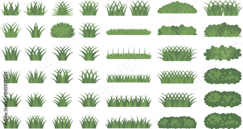 Grass and Bushes Vector Set Green Lawn Shrubs and Garden Elements