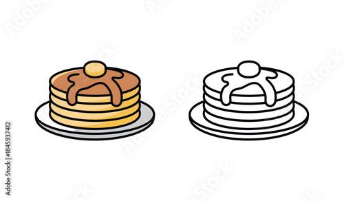 illustration of chocolate and vanilla pancakes on plates