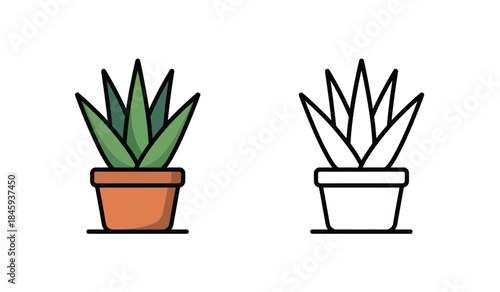 Cute Cartoon Houseplant in Clay Pot Sitting on Flat Surface
