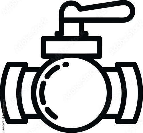Pipe valve with handle, featuring a pipe valve and a gate valve, black outline vector set