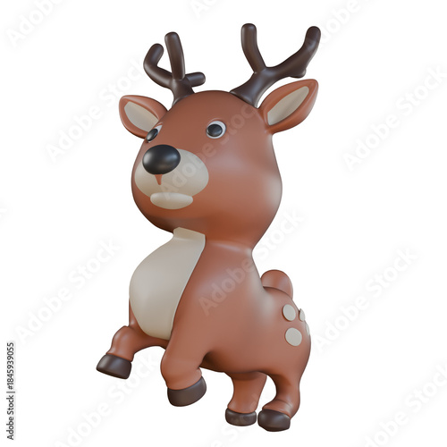 Reindeer cartoon character rears up 3D