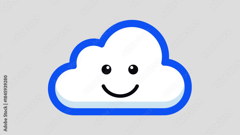 Obraz premium Smiling cloud with blue outline on gray background.