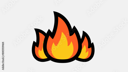 Cartoon depiction of a vibrant fire with orange and yellow flames, outlined in black.