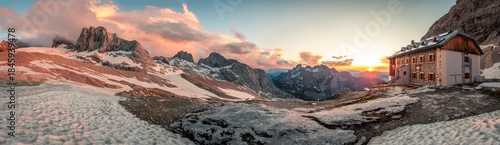 Sunset Panorama at Adamekhütte on the Dachstein Glacier