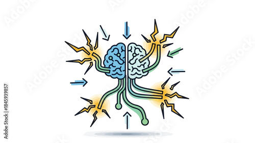 Abstract Brain with Electrical Energy and Arrows.