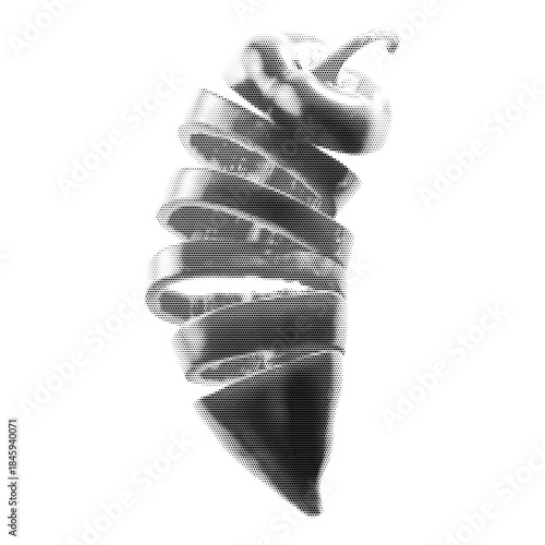 Sliced chilli vintage y2k halftone art, spicy pepper stipple brutalist retro vector png with transparent background, fiery 2000s aesthetic photocopy effect tattoo