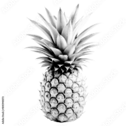 Pineapple vintage y2k halftone art, tropical fruit stipple brutalist retro vector png with transparent background, bold 2000s aesthetic photocopy effect tattoo