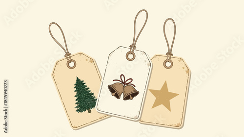 Three Christmas Gift Tags with Festive Decorations.
