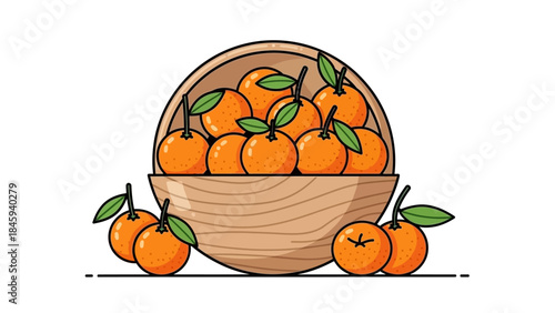 Bowl of Fresh Oranges with Leaves.