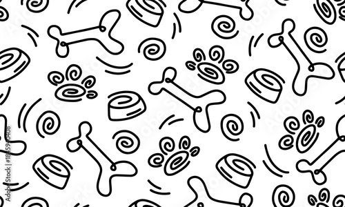Dog Bone vector dog paw doodle Seamless pattern. Packaging paper design, pet food accessories package.
