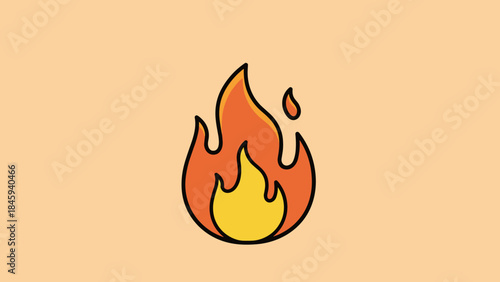 Cartoon flame with yellow and orange colors on a light orange background.