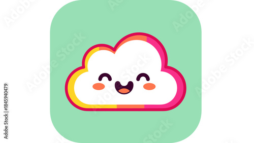 Cartoon cloud with a smiling face on a green background.