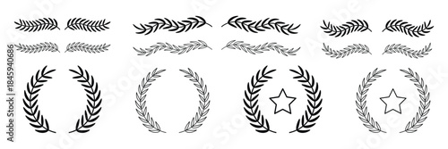 Hand drawn ornamental winter holiday text border set. wedding card doodle separator symbols.