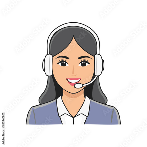 Smiling Woman with Headset Illustration Telecommunications Customer Service Representative
