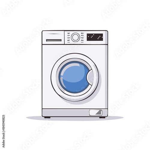 Front loading washing machine illustration appliance for cleaning laundry and clothes in utility room.  Home appliance for laundry service, washer drawing