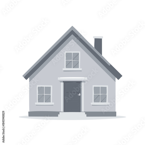 Cute Simple House Illustration with Chimney Single Story Home for Real Estate Concepts
