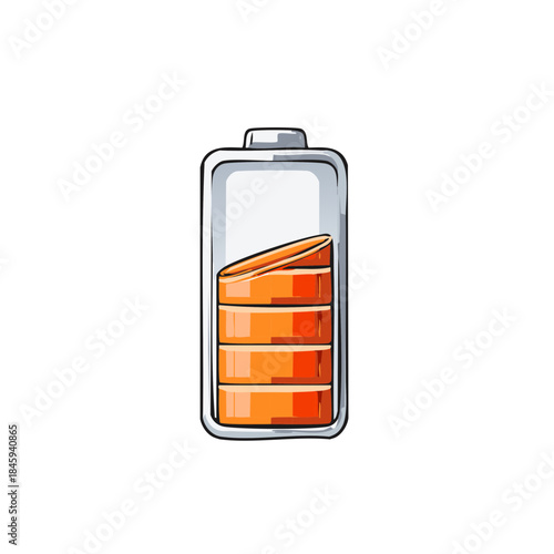 Battery charge indicator with segments showing partial energy level in cartoon style on white background