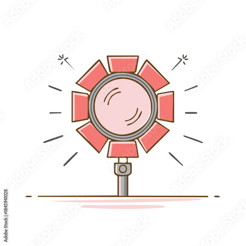 Studio light shining brightly with pink reflector petals for filmmaking and photography