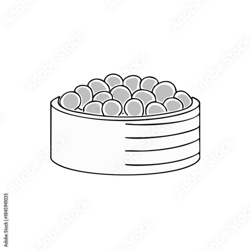Luxury Caviar in a Can Simple Outline Drawing, Gourmet Seafood Delicacy Isolated
