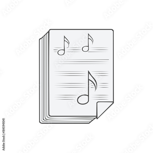 Stack of musical score sheets with notes displayed in sketch vector illustration